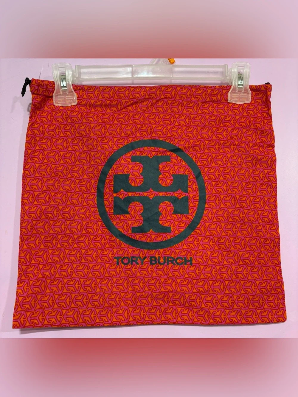 Tory Burch Orange and Pink Logo Drawstring Dust Bag